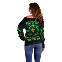 Flame Skull Off Shoulder Sweater Of Course I'm Going To Hell I'm Just Here To Pick You Up - Wonder Print Shop