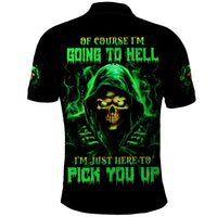 Flame Skull Polo Shirt Of Course I'm Going To Hell I'm Just Here To Pick You Up - Wonder Print Shop