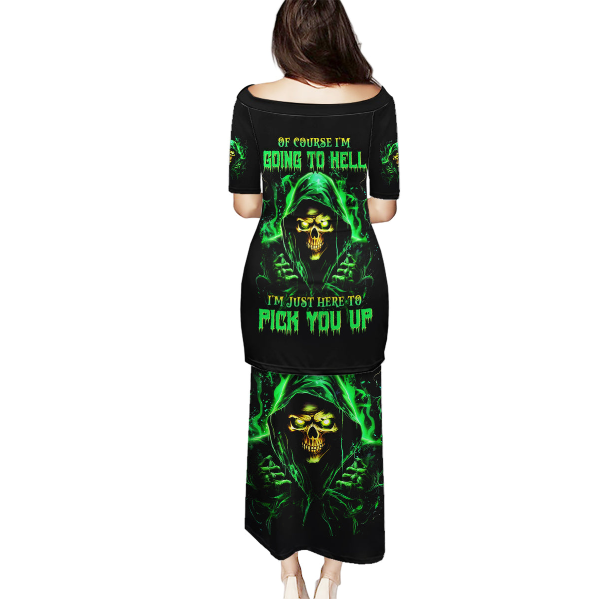 Flame Skull Puletasi Of Course I'm Going To Hell I'm Just Here To Pick You Up - Wonder Print Shop