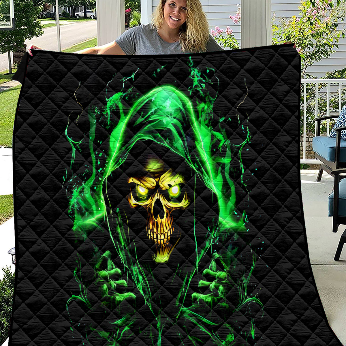 Flame Skull Quilt Of Course I'm Going To Hell I'm Just Here To Pick You Up - Wonder Print Shop
