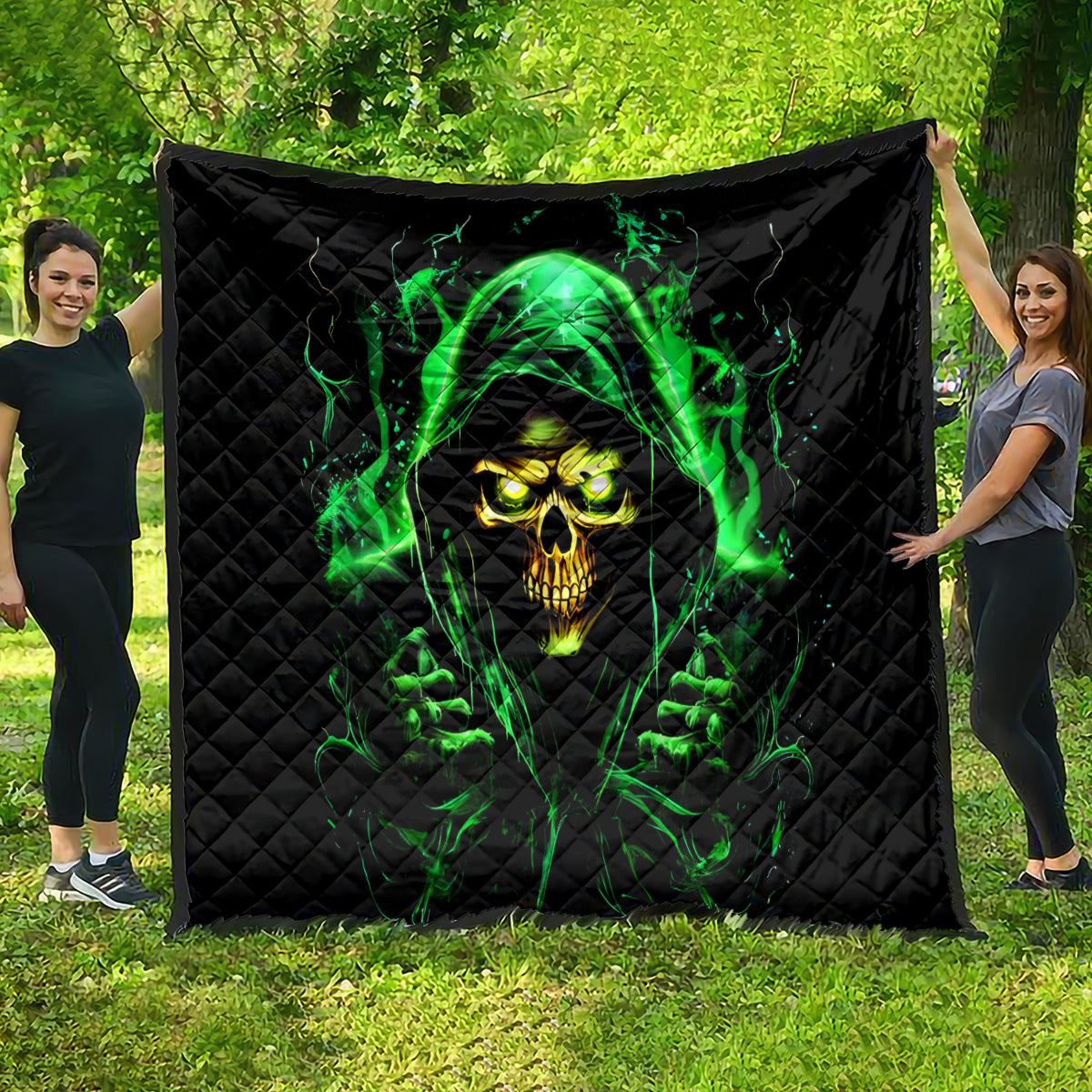 Flame Skull Quilt Of Course I'm Going To Hell I'm Just Here To Pick You Up - Wonder Print Shop
