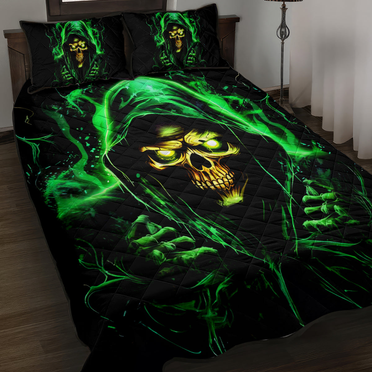 Flame Skull Quilt Bed Set Of Course I'm Going To Hell I'm Just Here To Pick You Up - Wonder Print Shop