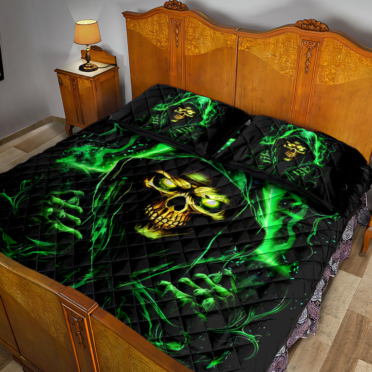 Flame Skull Quilt Bed Set Of Course I'm Going To Hell I'm Just Here To Pick You Up - Wonder Print Shop