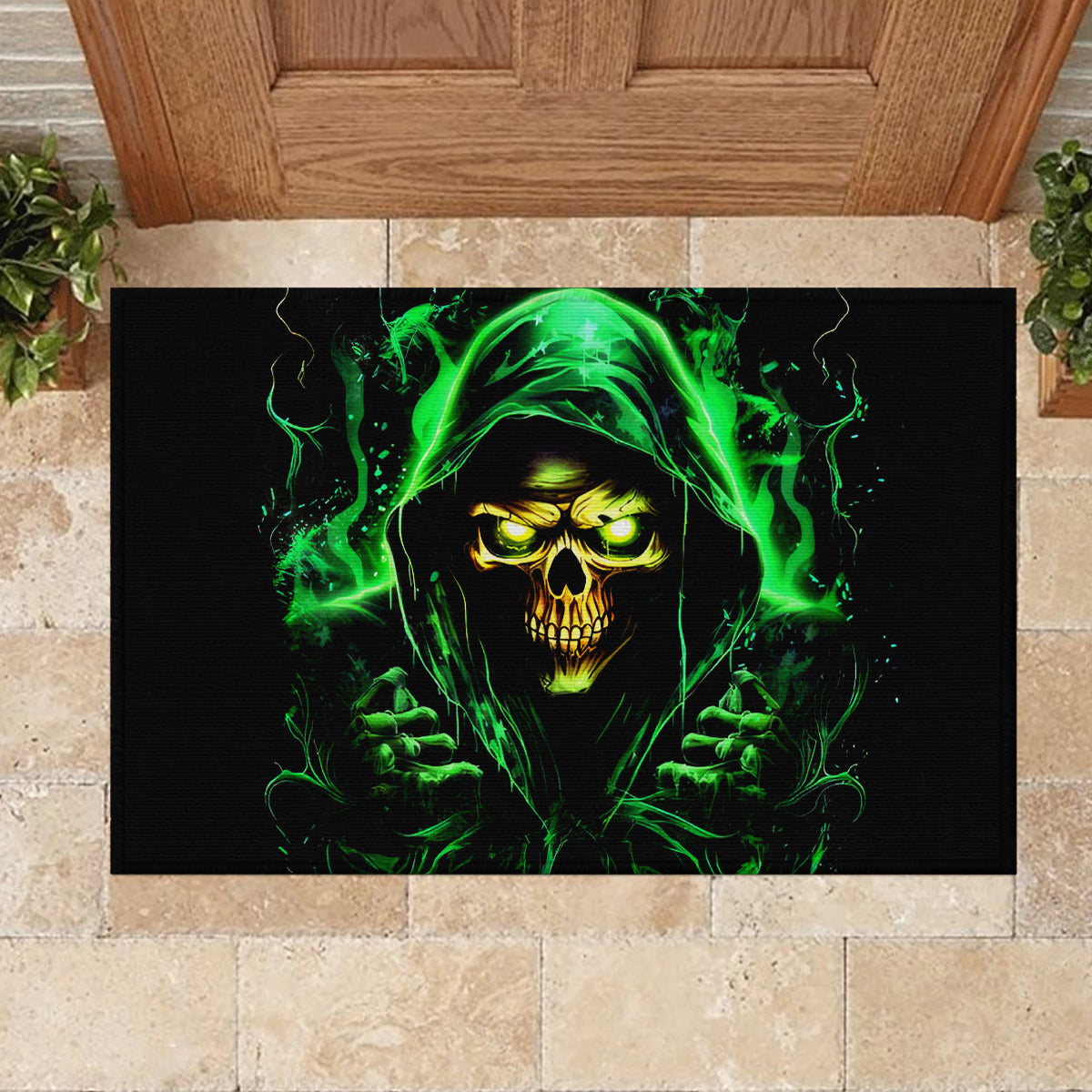 Flame Skull Rubber Doormat Of Course I'm Going To Hell I'm Just Here To Pick You Up - Wonder Print Shop