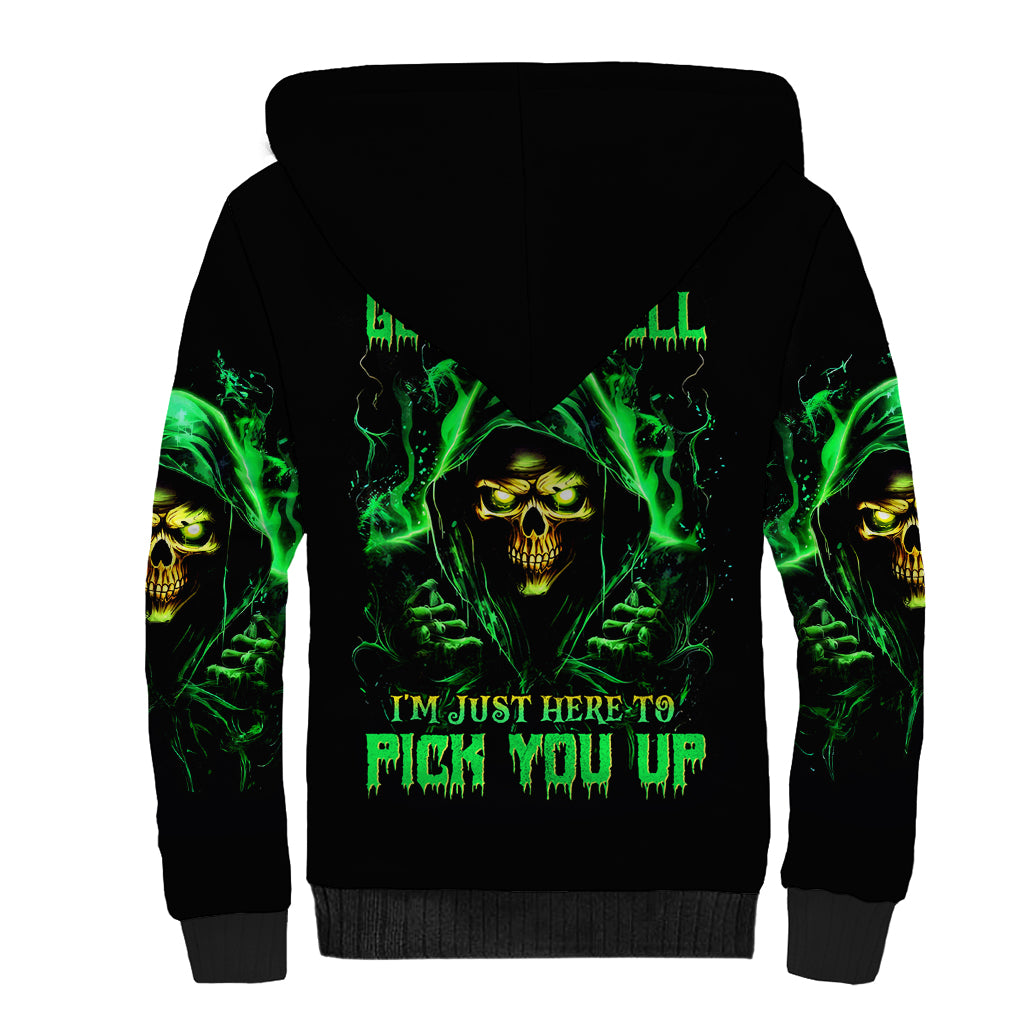 Flame Skull Sherpa Hoodie Of Course I'm Going To Hell I'm Just Here To Pick You Up - Wonder Print Shop