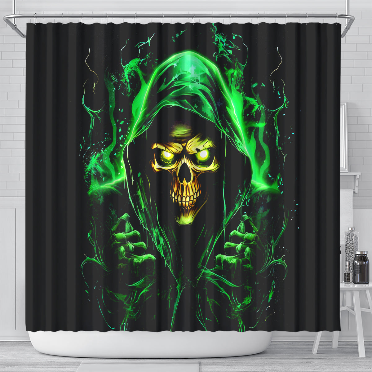 Flame Skull Shower Curtain Of Course I'm Going To Hell I'm Just Here To Pick You Up