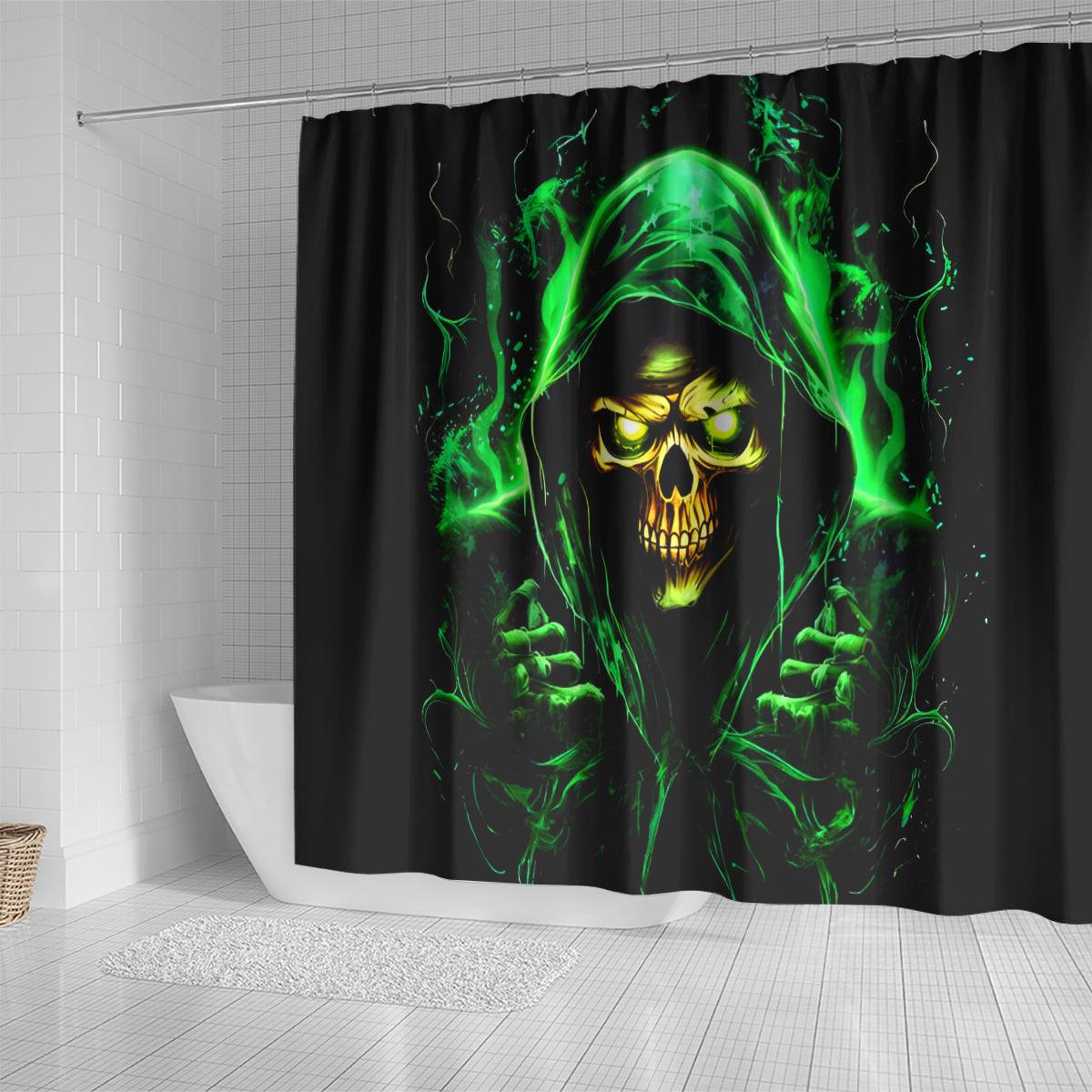 Flame Skull Shower Curtain Of Course I'm Going To Hell I'm Just Here To Pick You Up