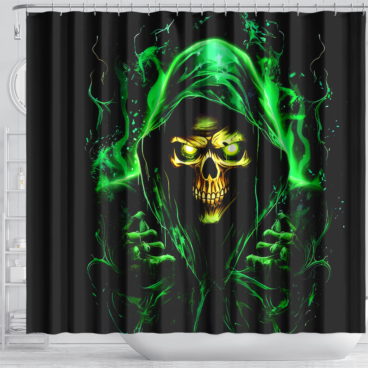 Flame Skull Shower Curtain Of Course I'm Going To Hell I'm Just Here To Pick You Up