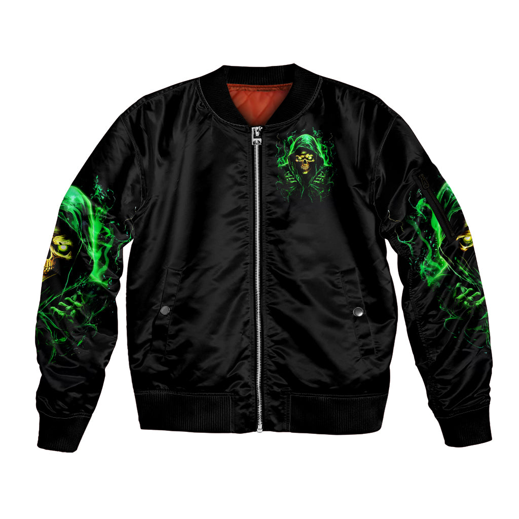Flame Skull Sleeve Zip Bomber Jacket Of Course I'm Going To Hell I'm Just Here To Pick You Up - Wonder Print Shop