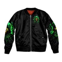 Flame Skull Sleeve Zip Bomber Jacket Of Course I'm Going To Hell I'm Just Here To Pick You Up - Wonder Print Shop
