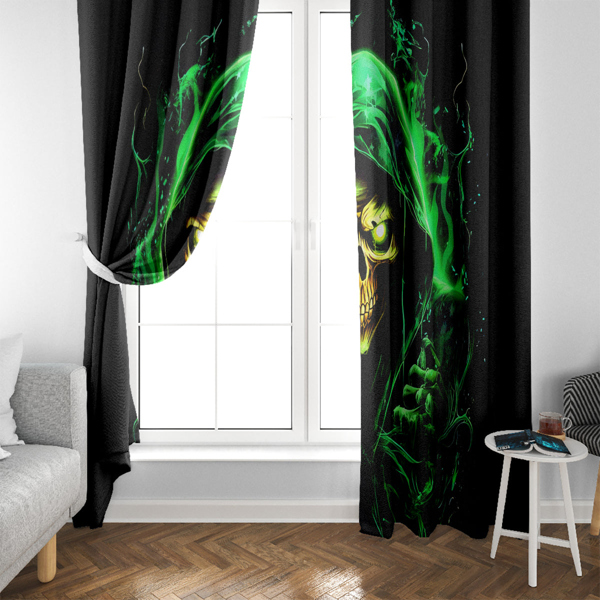 Flame Skull Window Curtain Of Course I'm Going To Hell I'm Just Here To Pick You Up - Wonder Print Shop