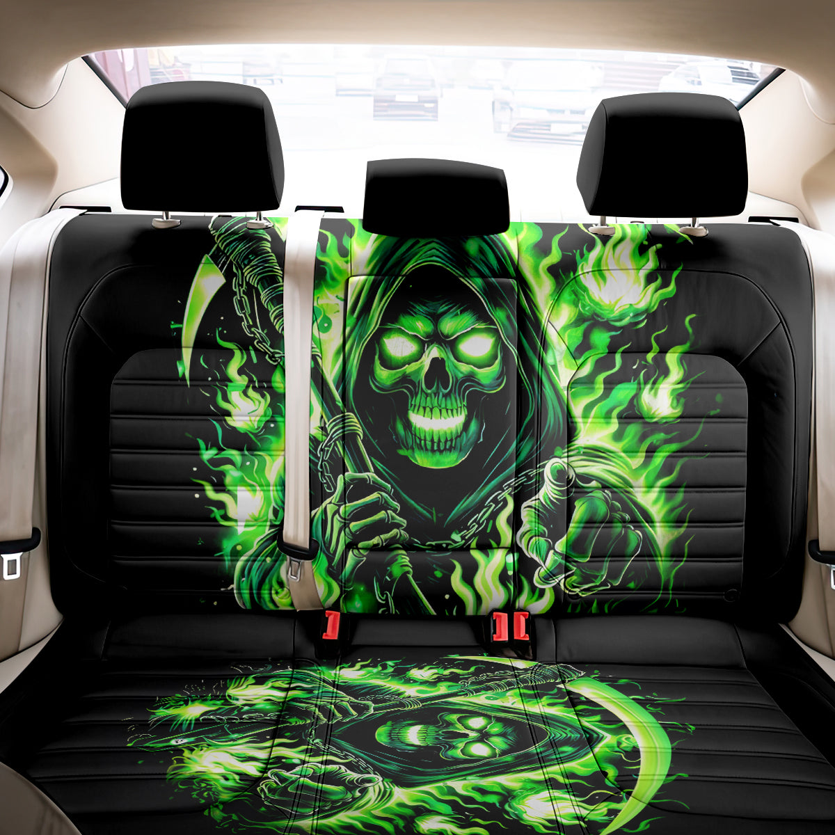 Flame Reaper Skull Back Car Seat Cover Stop Asking Why I'm An Asshole I Don't Ask Why You So Stupid - Wonder Print Shop