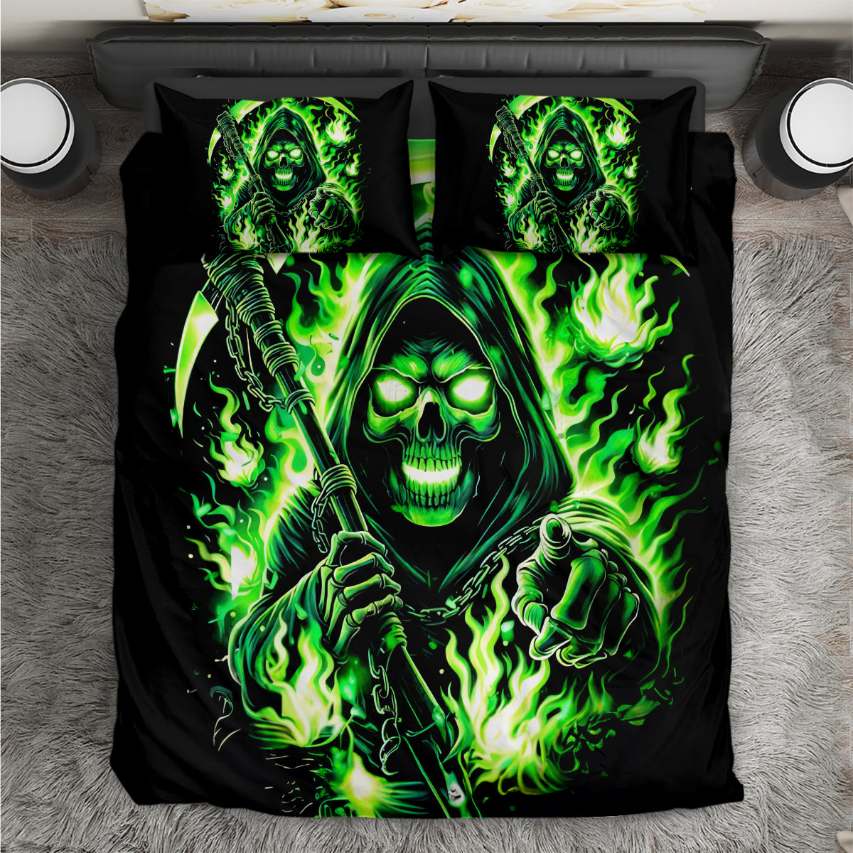 Flame Reaper Skull Bedding Set Stop Asking Why I'm An Asshole I Don't Ask Why You So Stupid