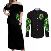 Flame Reaper Skull Couples Matching Off Shoulder Maxi Dress and Long Sleeve Button Shirt Stop Asking Why I'm An Asshole I Don't Ask Why You So Stupid - Wonder Print Shop