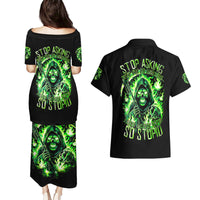 Flame Reaper Skull Couples Matching Puletasi and Hawaiian Shirt Stop Asking Why I'm An Asshole I Don't Ask Why You So Stupid - Wonder Print Shop