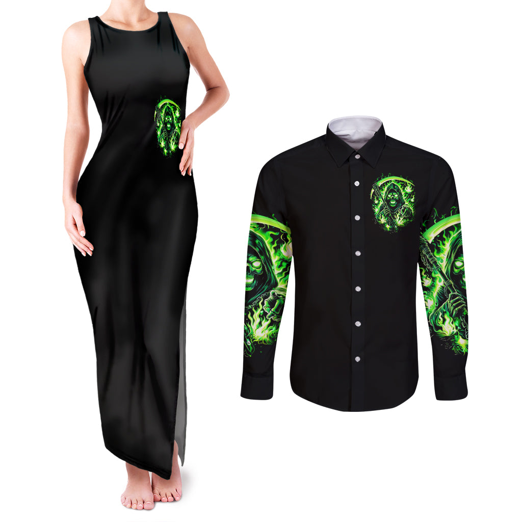 Flame Reaper Skull Couples Matching Tank Maxi Dress and Long Sleeve Button Shirt Stop Asking Why I'm An Asshole I Don't Ask Why You So Stupid - Wonder Print Shop