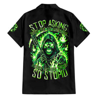 Flame Reaper Skull Family Matching Long Sleeve Bodycon Dress and Hawaiian Shirt Stop Asking Why I'm An Asshole I Don't Ask Why You So Stupid - Wonder Print Shop
