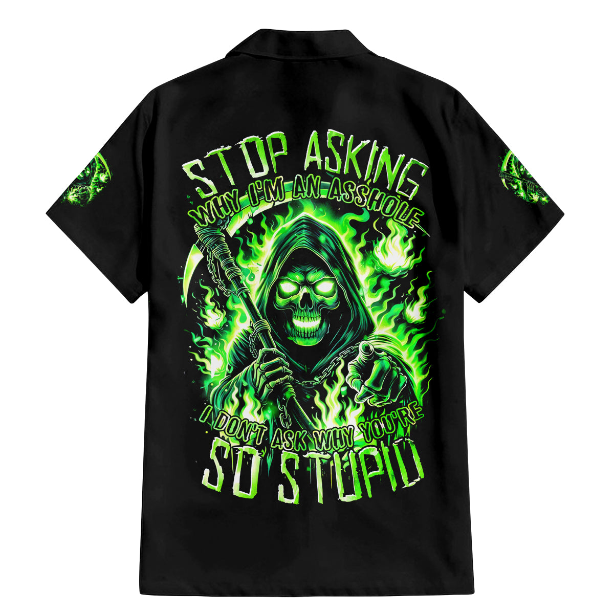 Flame Reaper Skull Family Matching Mermaid Dress and Hawaiian Shirt Stop Asking Why I'm An Asshole I Don't Ask Why You So Stupid - Wonder Print Shop