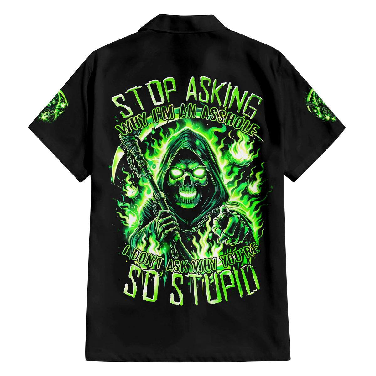 Flame Reaper Skull Family Matching Off Shoulder Maxi Dress and Hawaiian Shirt Stop Asking Why I'm An Asshole I Don't Ask Why You So Stupid - Wonder Print Shop