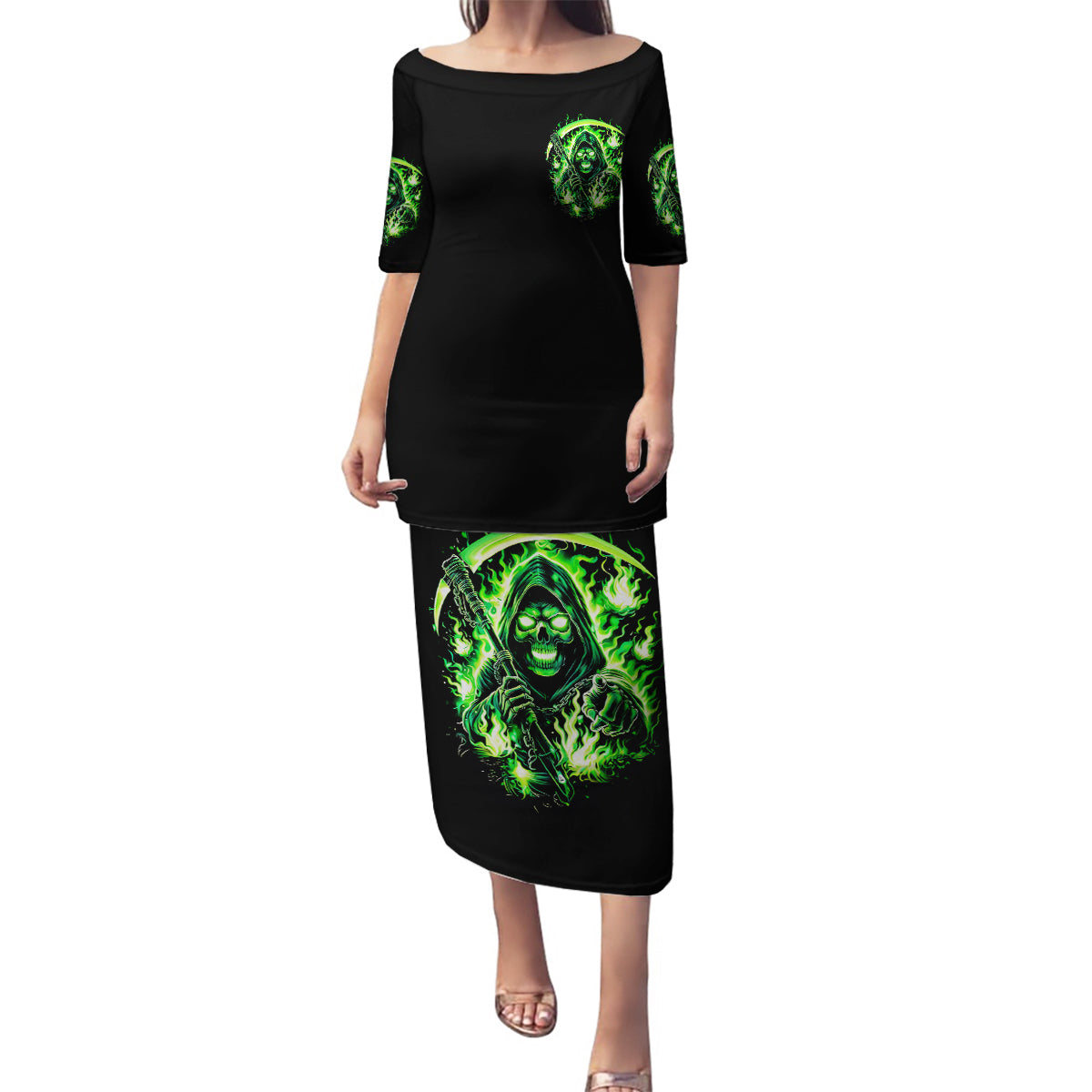 Flame Reaper Skull Family Matching Puletasi and Hawaiian Shirt Stop Asking Why I'm An Asshole I Don't Ask Why You So Stupid - Wonder Print Shop