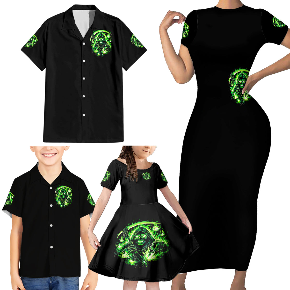 Flame Reaper Skull Family Matching Short Sleeve Bodycon Dress and Hawaiian Shirt Stop Asking Why I'm An Asshole I Don't Ask Why You So Stupid - Wonder Print Shop