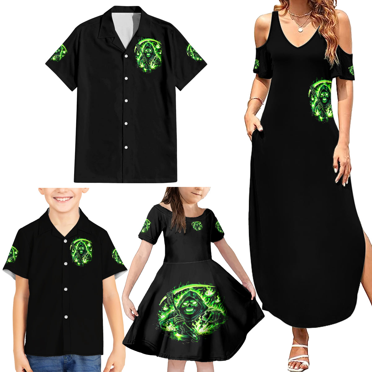 Flame Reaper Skull Family Matching Summer Maxi Dress and Hawaiian Shirt Stop Asking Why I'm An Asshole I Don't Ask Why You So Stupid - Wonder Print Shop