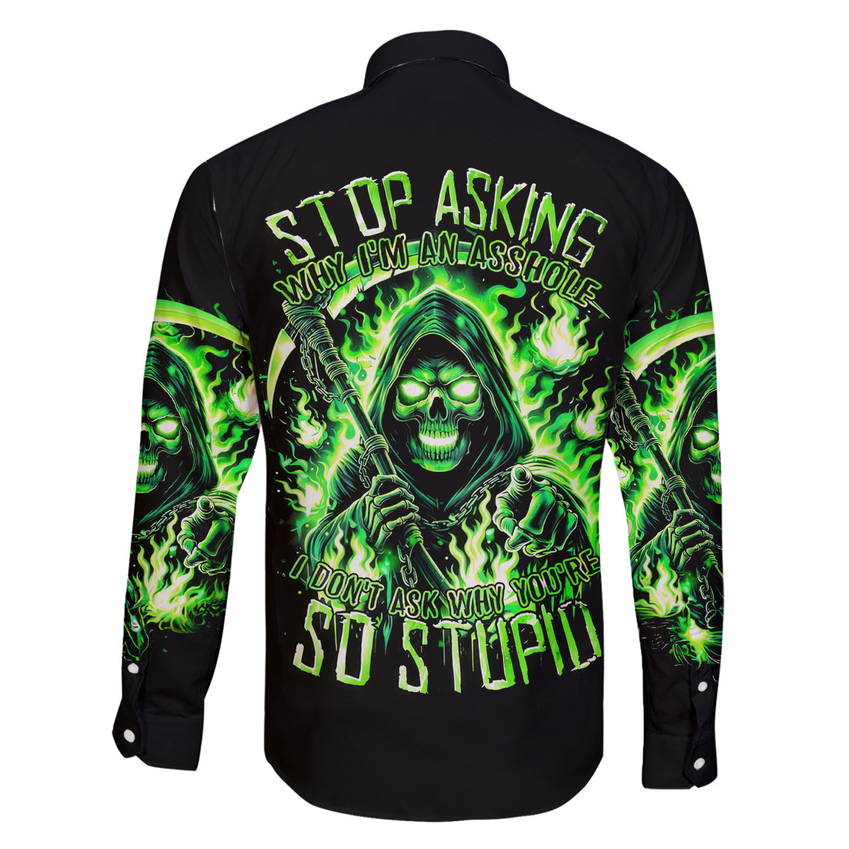 Flame Reaper Skull Family Matching Summer Maxi Dress and Hawaiian Shirt Stop Asking Why I'm An Asshole I Don't Ask Why You So Stupid - Wonder Print Shop