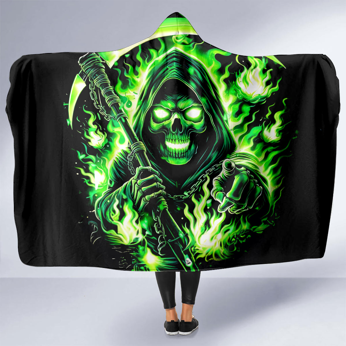 Flame Reaper Skull Hooded Blanket Stop Asking Why I'm An Asshole I Don't Ask Why You So Stupid