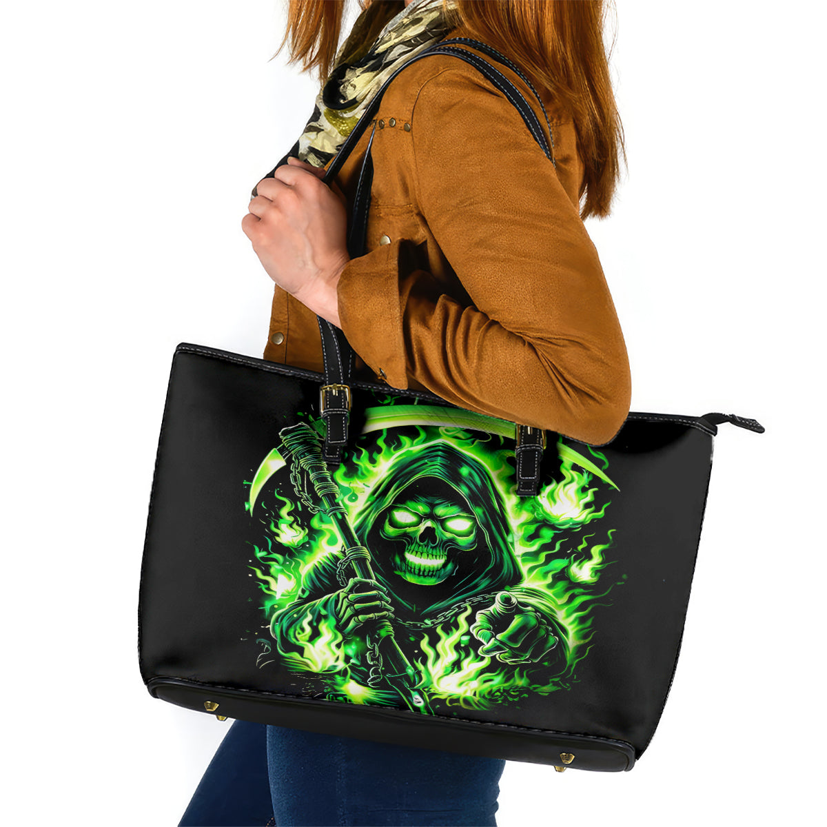 Flame Reaper Skull Leather Tote Bag Stop Asking Why I'm An Asshole I Don't Ask Why You So Stupid - Wonder Print Shop