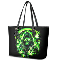 Flame Reaper Skull Leather Tote Bag Stop Asking Why I'm An Asshole I Don't Ask Why You So Stupid - Wonder Print Shop
