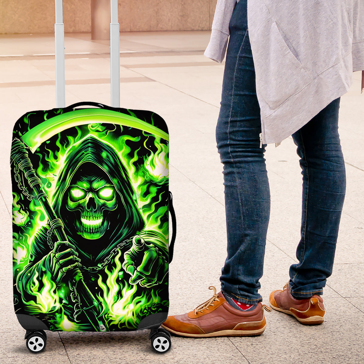 Flame Reaper Skull Luggage Cover Stop Asking Why I'm An Asshole I Don't Ask Why You So Stupid - Wonder Print Shop