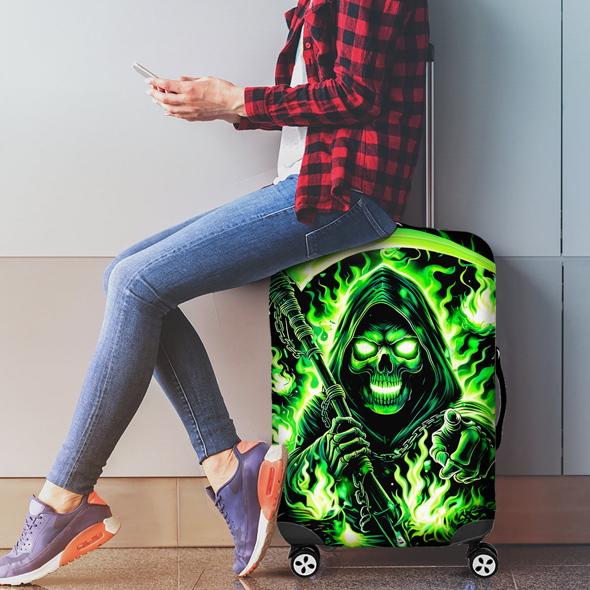 Flame Reaper Skull Luggage Cover Stop Asking Why I'm An Asshole I Don't Ask Why You So Stupid - Wonder Print Shop