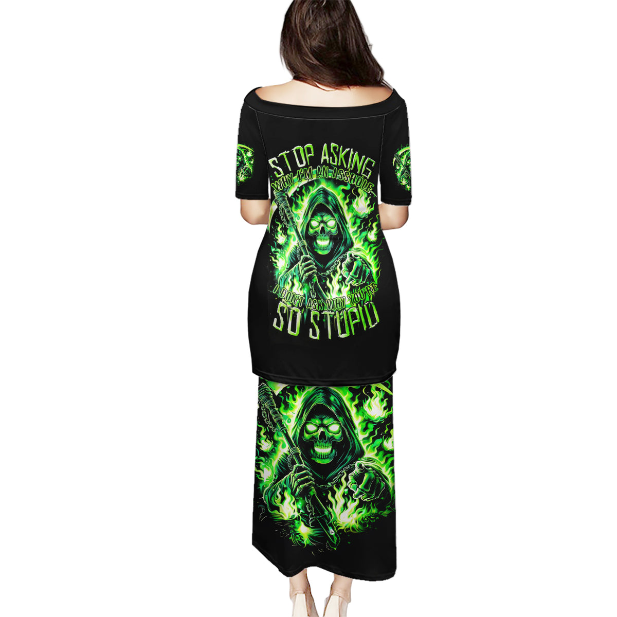 Flame Reaper Skull Puletasi Stop Asking Why I'm An Asshole I Don't Ask Why You So Stupid - Wonder Print Shop