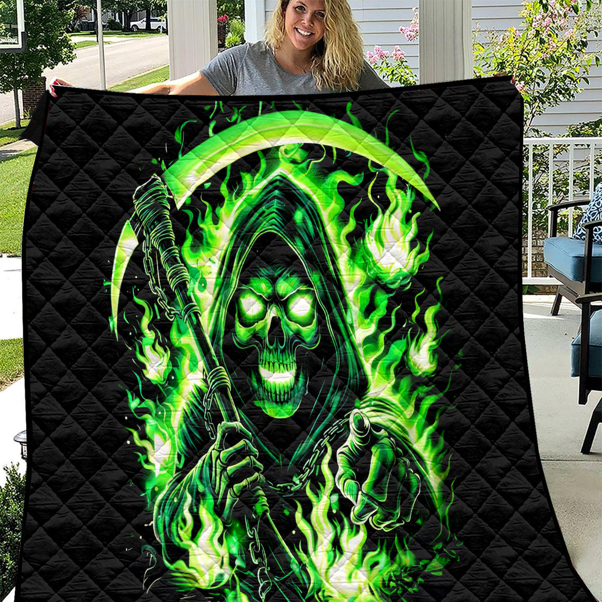 Flame Reaper Skull Quilt Stop Asking Why I'm An Asshole I Don't Ask Why You So Stupid - Wonder Print Shop