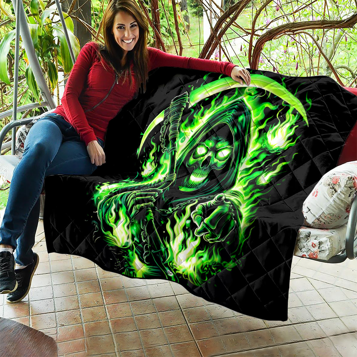 Flame Reaper Skull Quilt Stop Asking Why I'm An Asshole I Don't Ask Why You So Stupid - Wonder Print Shop