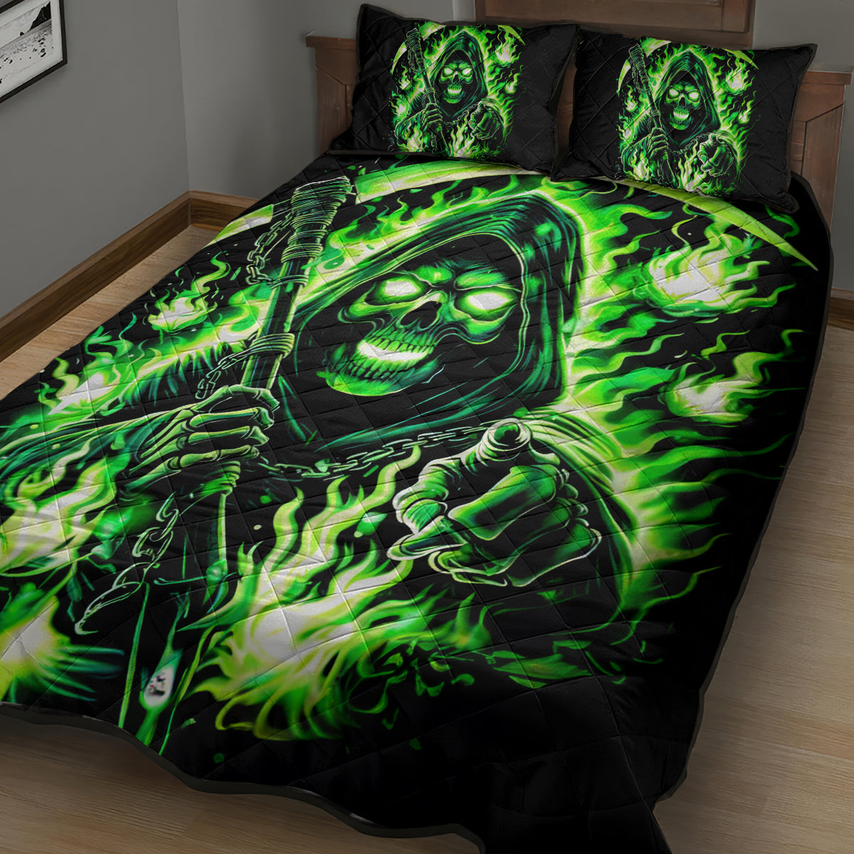 Flame Reaper Skull Quilt Bed Set Stop Asking Why I'm An Asshole I Don't Ask Why You So Stupid - Wonder Print Shop