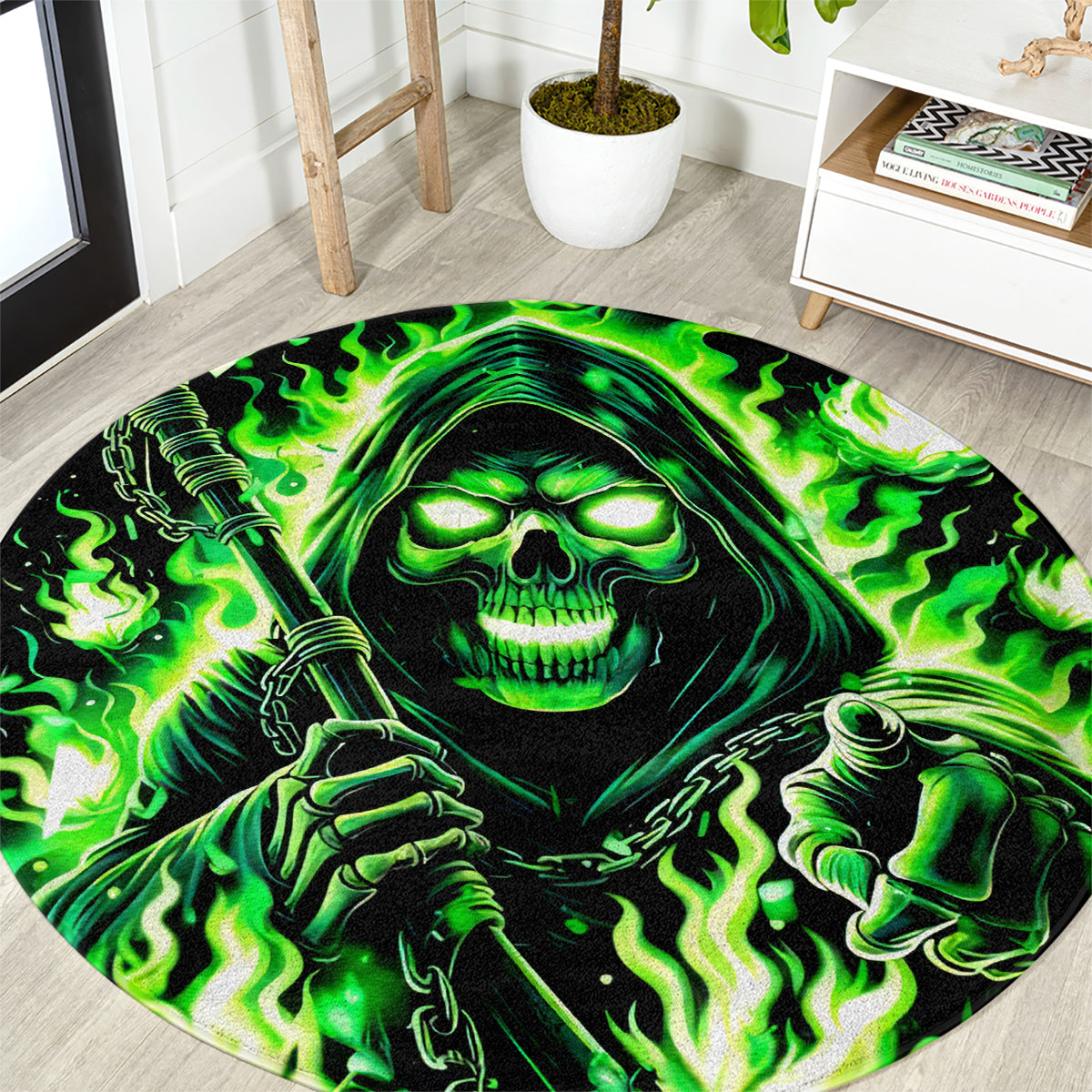 Flame Reaper Skull Round Carpet Stop Asking Why I'm An Asshole I Don't Ask Why You So Stupid