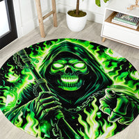 Flame Reaper Skull Round Carpet Stop Asking Why I'm An Asshole I Don't Ask Why You So Stupid
