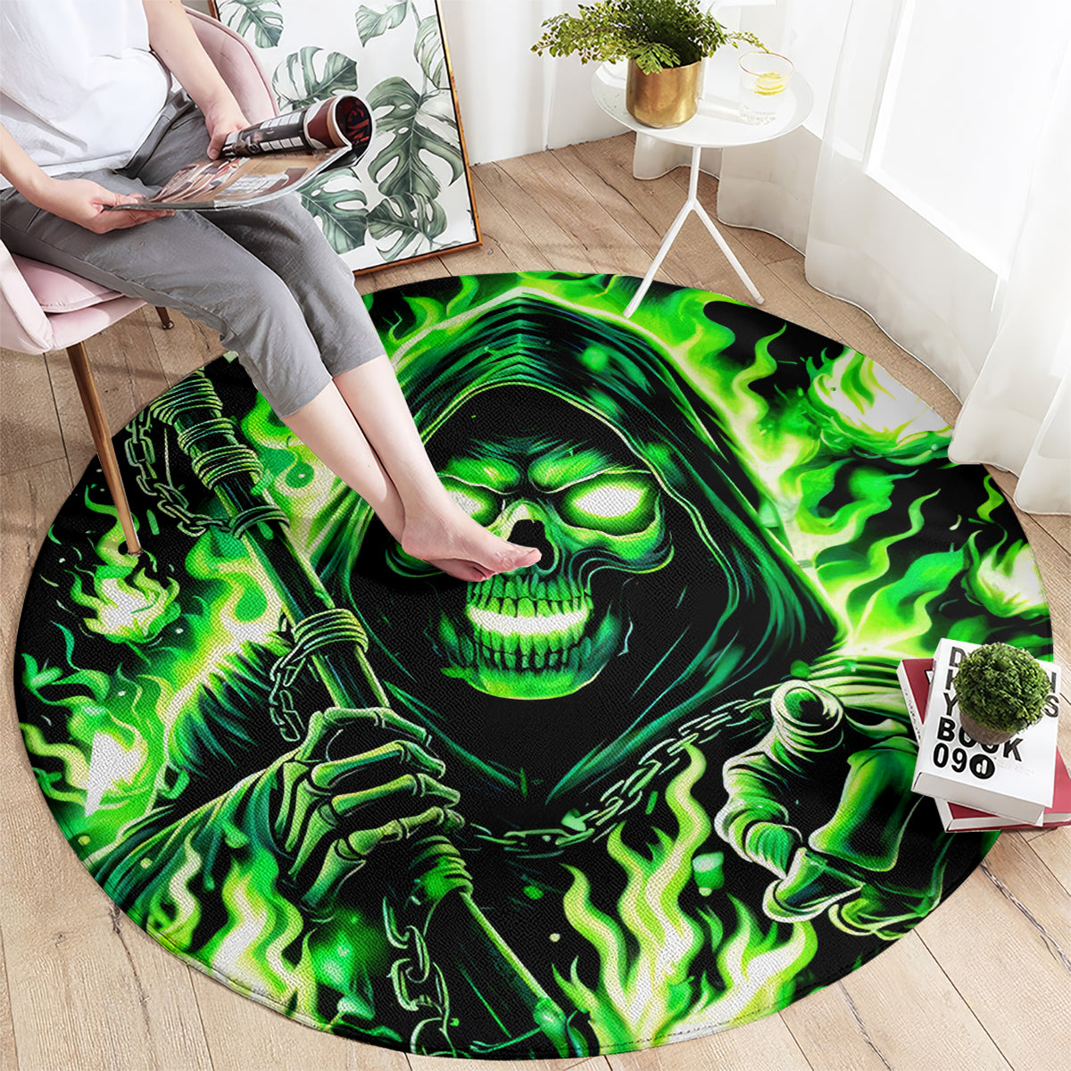 Flame Reaper Skull Round Carpet Stop Asking Why I'm An Asshole I Don't Ask Why You So Stupid