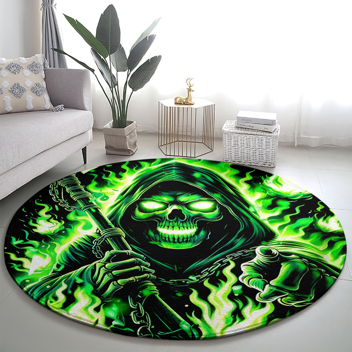Flame Reaper Skull Round Carpet Stop Asking Why I'm An Asshole I Don't Ask Why You So Stupid