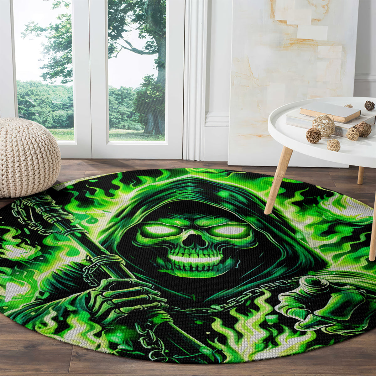 Flame Reaper Skull Round Carpet Stop Asking Why I'm An Asshole I Don't Ask Why You So Stupid