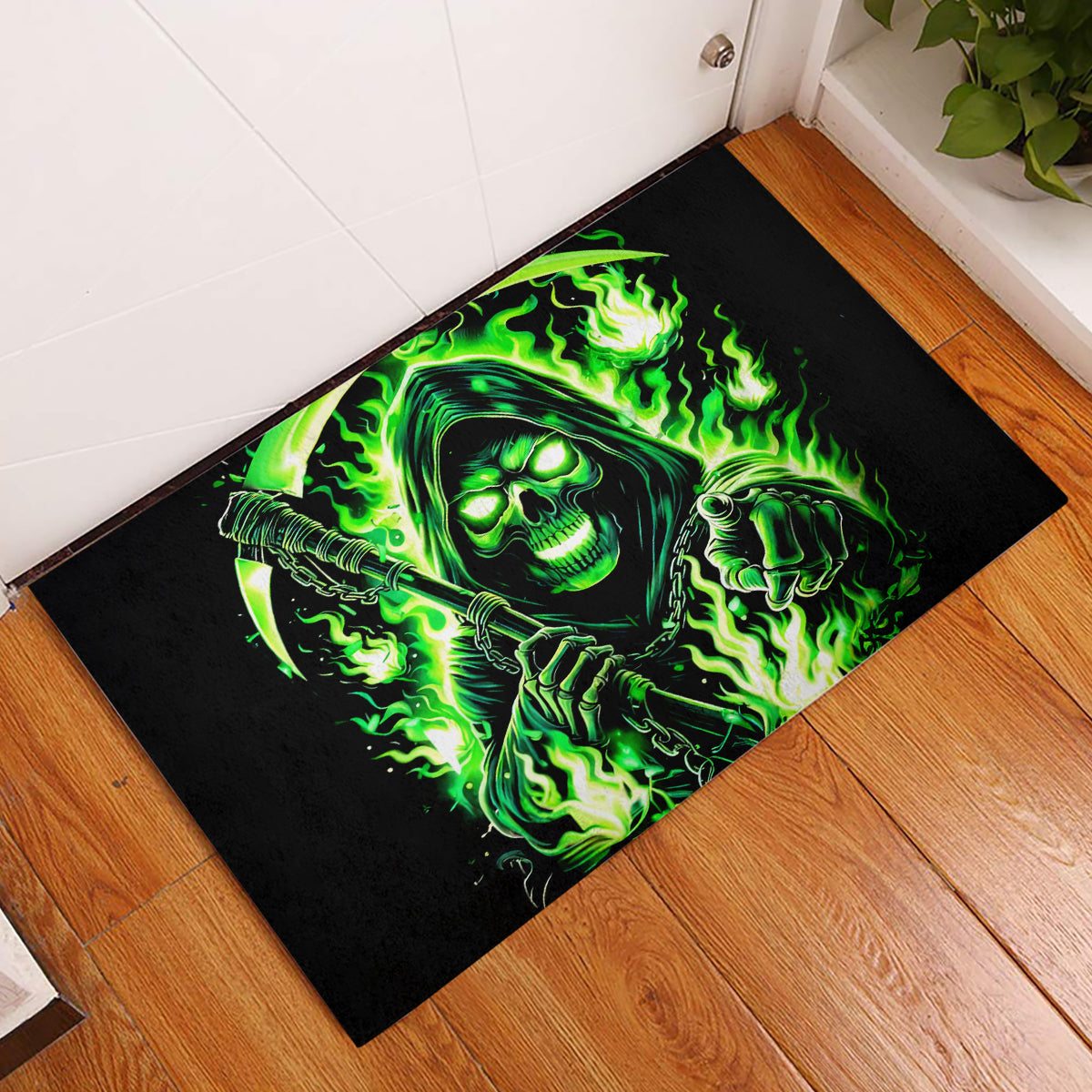 Flame Reaper Skull Rubber Doormat Stop Asking Why I'm An Asshole I Don't Ask Why You So Stupid - Wonder Print Shop