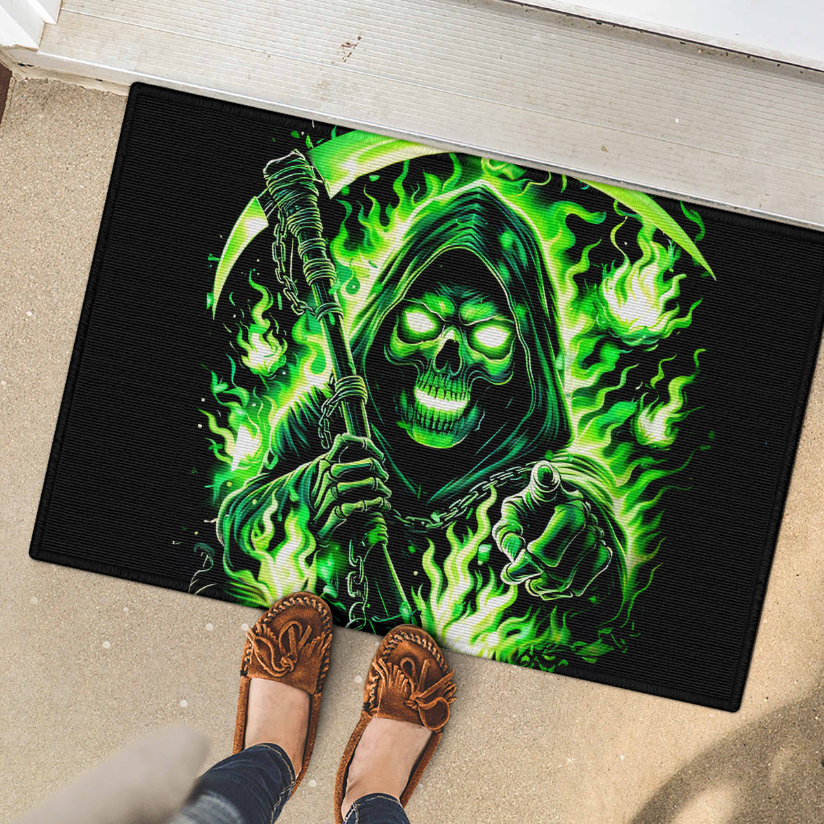 Flame Reaper Skull Rubber Doormat Stop Asking Why I'm An Asshole I Don't Ask Why You So Stupid - Wonder Print Shop