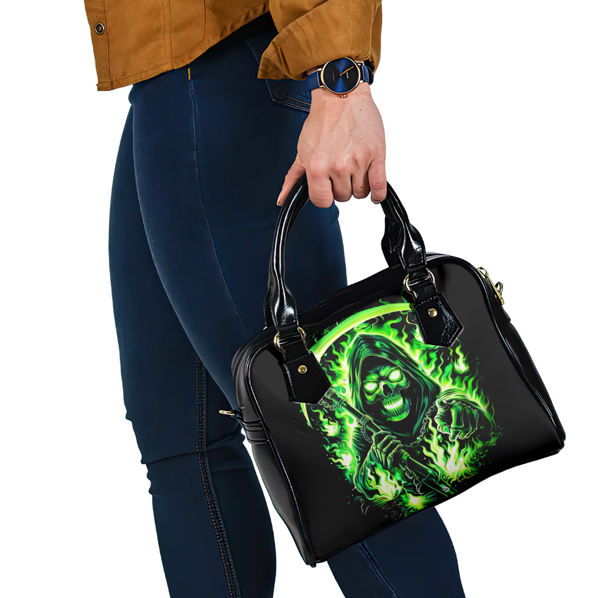 Flame Reaper Skull Shoulder Handbag Stop Asking Why I'm An Asshole I Don't Ask Why You So Stupid