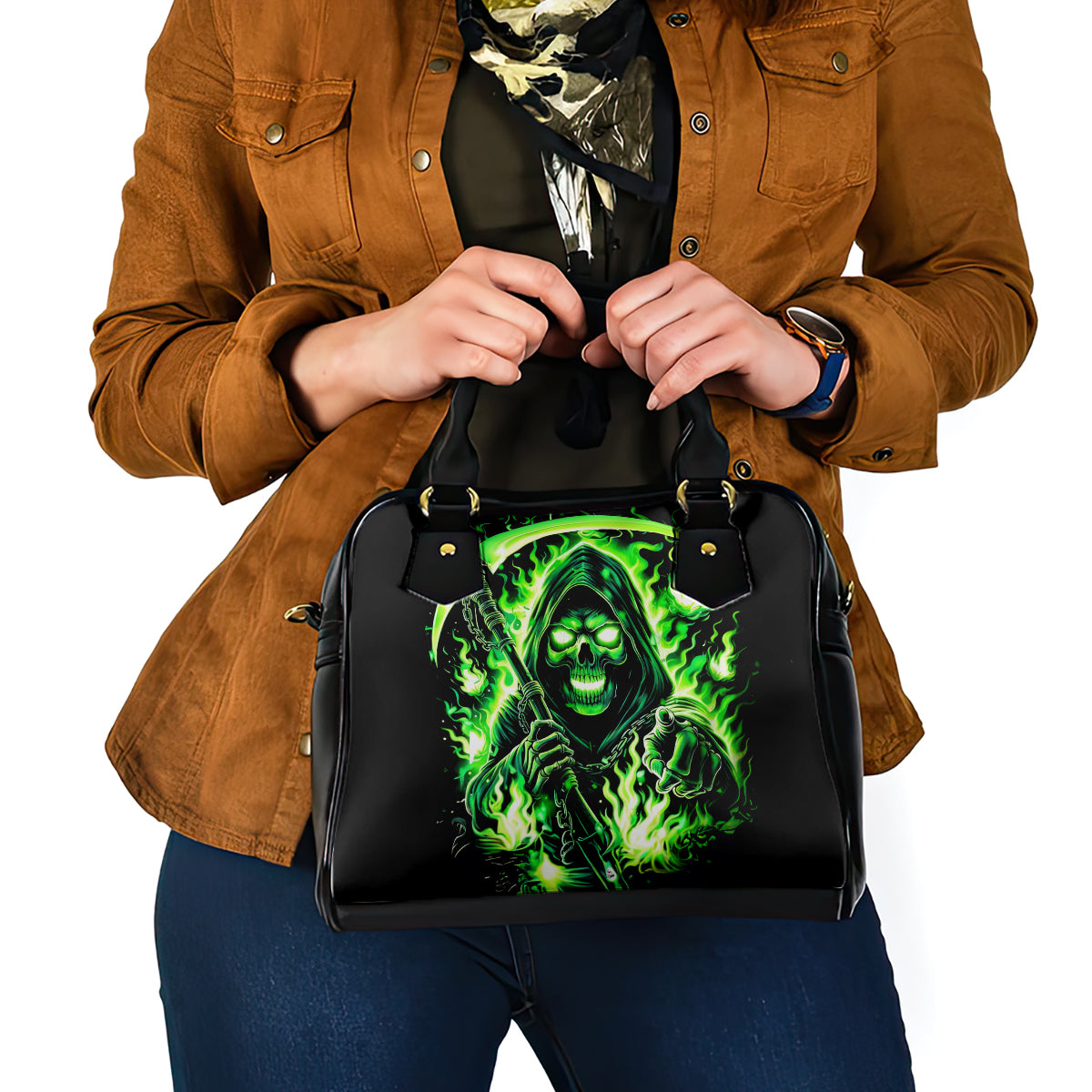 Flame Reaper Skull Shoulder Handbag Stop Asking Why I'm An Asshole I Don't Ask Why You So Stupid