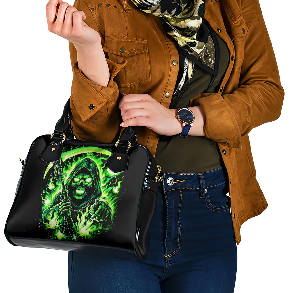 Flame Reaper Skull Shoulder Handbag Stop Asking Why I'm An Asshole I Don't Ask Why You So Stupid