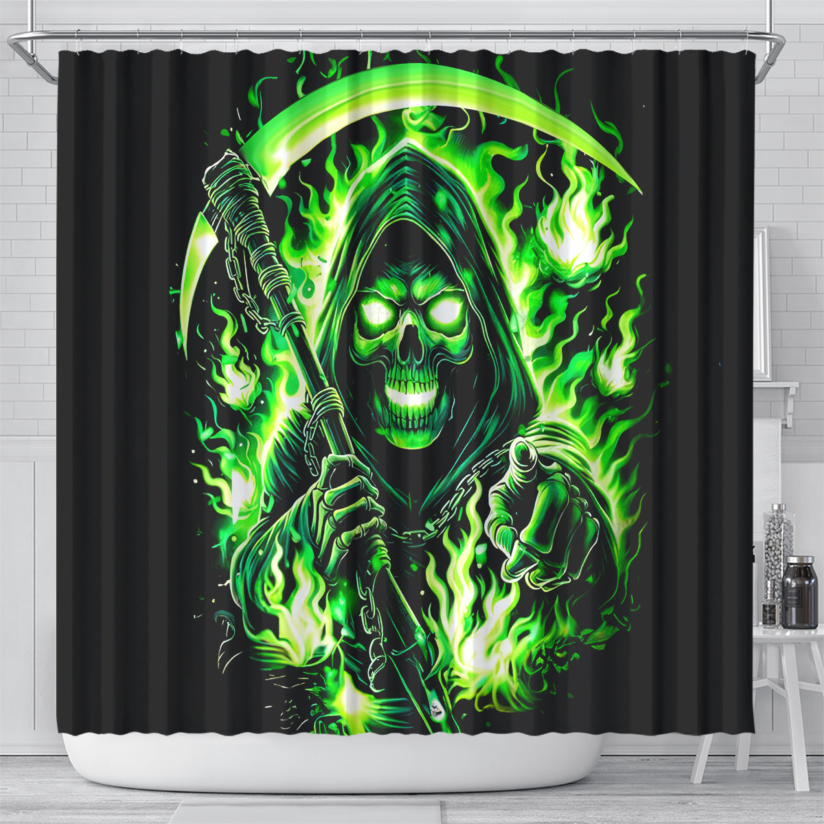 Flame Reaper Skull Shower Curtain Stop Asking Why I'm An Asshole I Don't Ask Why You So Stupid