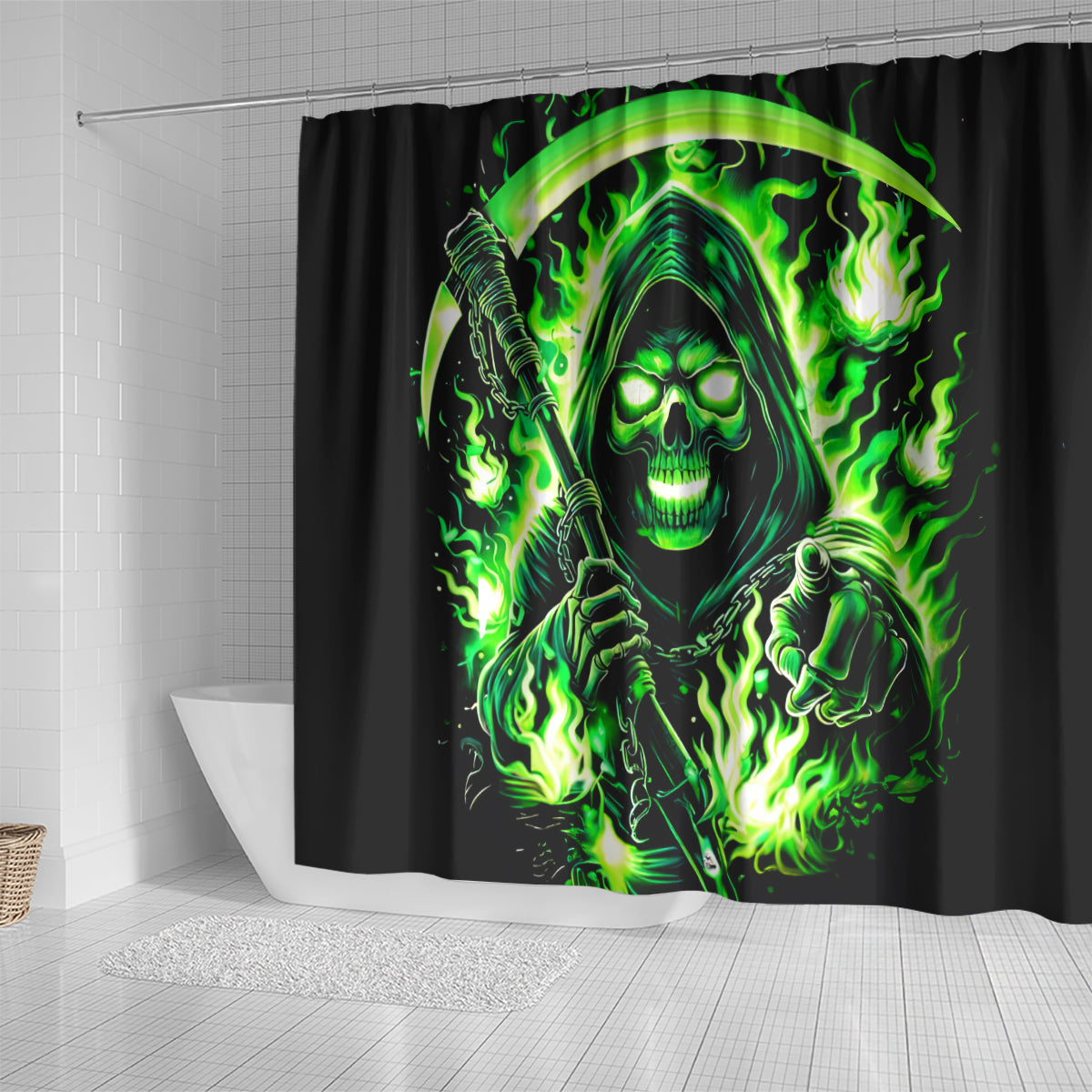 Flame Reaper Skull Shower Curtain Stop Asking Why I'm An Asshole I Don't Ask Why You So Stupid