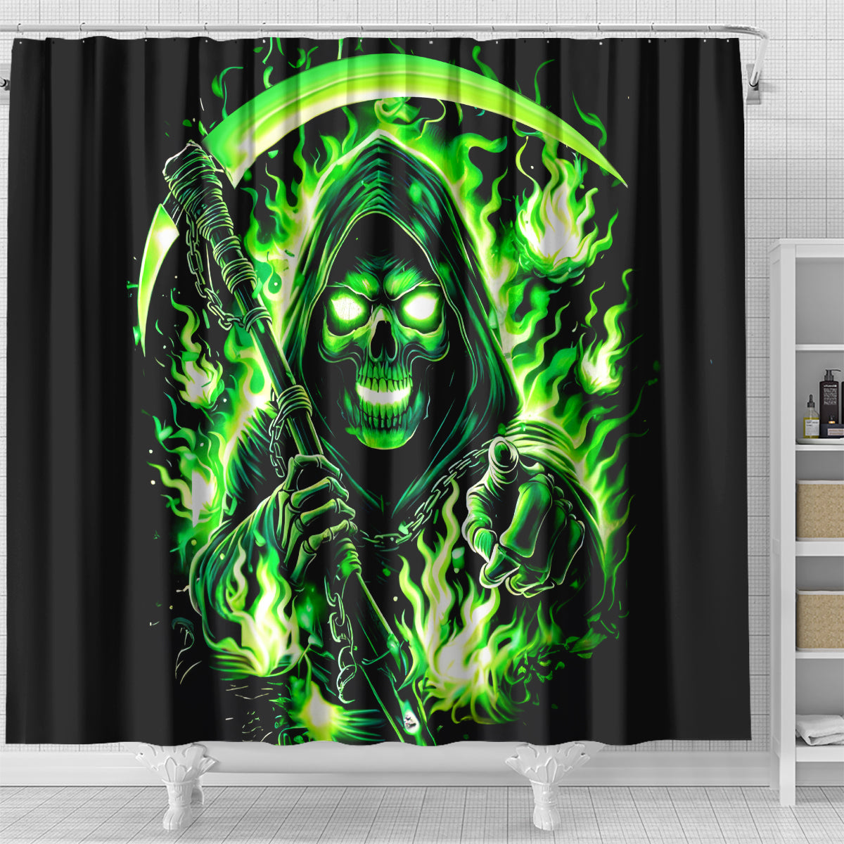 Flame Reaper Skull Shower Curtain Stop Asking Why I'm An Asshole I Don't Ask Why You So Stupid