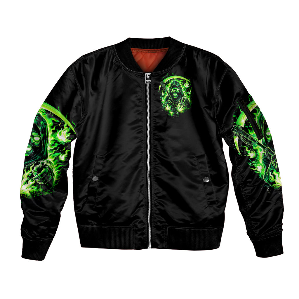 Flame Reaper Skull Sleeve Zip Bomber Jacket Stop Asking Why I'm An Asshole I Don't Ask Why You So Stupid - Wonder Print Shop